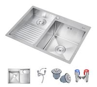 WIQUYBML Évier de Cuisine Double bac avec évier de Salle de Bain et Planche à Laver, Grand modèle en Acier Inoxydable 304, élément Multifonctionnel de Drainage et de Barre (Couleur : Argent