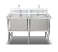 WIQUYBML Évier de Cuisine Double bac Style Ferme, Profondeur 15,7 po, Grand Plan de Travail Fait Main pour Restaurant Commercial, autoportant, en Acier Inoxydable avec Robinet, 100 cm/40 po