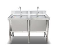 WIQUYBML Évier de Cuisine Double bac Style Ferme, Profondeur 15,7 po, Grand Plan de Travail Fait Main pour Restaurant Commercial, autoportant, en Acier Inoxydable avec Robinet, 100 cm/40 po