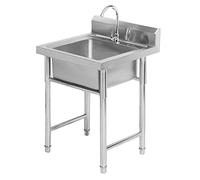 WIQUYBML Évier de Cuisine en Acier Inoxydable 304, 1 cuve carrée Profonde avec bonde et kit de vidange, Robinet sur Pied, Style Industriel, Salle de Bain
