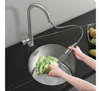 WIQUYBML Évier de Cuisine en Acier Inoxydable 304, argenté, à encastrer, 1 cuve Ronde, avec Lave-Mains intégré et kit de vidange Complet Inclus. Facile à Nettoyer.