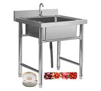 WIQUYBML Évier de Cuisine en Acier Inoxydable 304 avec Robinet, sur Pied, à Une cuve, pour Salle de Bain, intérieur/extérieur, Restaurant, Bar, 50 cm/60 cm