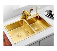 WIQUYBML Évier de Cuisine en Acier Inoxydable 304 doré avec Robinet, kit Robinet d'eau Potable et bonde, Grand évier de Bar, Double bac, Style Ferme pour Balcon (Couleur : D, Dimensions : 7