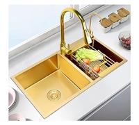 WIQUYBML Évier de Cuisine en Acier Inoxydable 304 doré avec Robinet, kit Robinet d'eau Potable et bonde, Grand évier de Bar, Double bac, Style Ferme pour Balcon (Couleur : C, Dimensions : 7