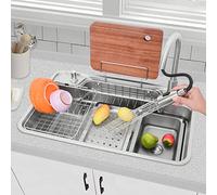 WIQUYBML Évier de Cuisine en Acier Inoxydable 78 cm/30,7", Plan de Travail encastré avec crépine et Grille de Fond (Ensemble de 10 éléments intégrés) (Couleur : Argent, Dimensions 78 x 48 c