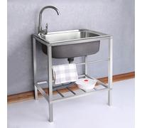WIQUYBML Évier de Cuisine en Acier Inoxydable avec Robinet d'eau Chaude et Froide, sur Pied, à Une cuve, avec kit d'évacuation extérieure pour buanderie ou Jardin.