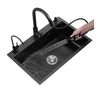 WIQUYBML Évier de Cuisine en Acier Inoxydable avec Robinet extractible Noir, cuve Unique, Ensemble d'accessoires Complet (75 x 45 x 20 cm) - Moderne et Facile à Nettoyer