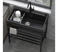 WIQUYBML Évier de Cuisine en Acier Inoxydable, Meuble Noir autoportant, avec Robinet, Support et kit de vidange, pour Garage, extérieur, Cuisine, Usage Commercial (68 x 45 x 86 cm)