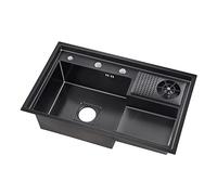 WIQUYBML Évier de Cuisine encastré sous Plan Nano Noir à Une cuve, 78 x 48 cm, rectangulaire, Profond, en Acier Inoxydable, avec Ensemble de 5 pièces, Grand évier, Essentiel (Dimensions : 6