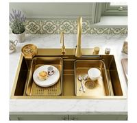 WIQUYBML Évier de Cuisine KOOGIDDR 68 x 45 cm en Acier Inoxydable doré, évier Nano, Bar Multifonctionnel avec Accessoires tels qu'une rallonge, 1 cuve, 5 Trous de robinetterie intégrés