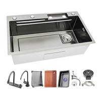 WIQUYBML Évier de Cuisine Moderne en Acier Inoxydable avec Robinet à Affichage de la température - Ensemble Complet Multifonctionnel à Une cuve, Design Cascade, pour Une rénovation élégante