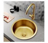 WIQUYBML Évier de Cuisine Rond en Acier Inoxydable avec Accessoires de vidange, Petit Plan de Travail à Une cuve avec trop-Plein, à encastrer ou à Poser sous Plan (L, 32 x 32 x 19 cm)