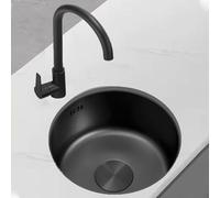 WIQUYBML Évier de Cuisine Rond en Acier Inoxydable Noir Nano avec Robinet d'eau Chaude et Froide, Meuble à 1 cuve intégré, idéal pour Un Bar, Facile à Nettoyer