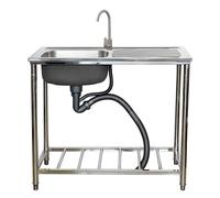 WIQUYBML Évier de Cuisine Utilitaire autoportant en Acier Inoxydable à Une cuve avec Plan de Travail, Robinet d'eau Chaude et Froide intégré et égouttoir.