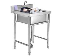 WIQUYBML Évier de Cuisine Utilitaire en Acier Inoxydable 304, cuve Simple, pour Restauration, Restaurant Commercial, avec Robinet, pour Garage, Restaurant, buanderie, extérieur