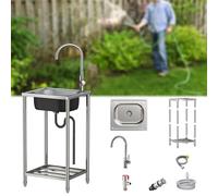 WIQUYBML Évier de Cuisine Utilitaire en Acier Inoxydable, cuves Simples commerciales avec Robinet, Portable et Autonome pour intérieur et extérieur pour Garage, buanderie, Ferme, Jardin