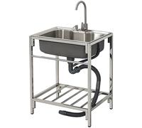 WIQUYBML Évier de Restauration Professionnel en Acier Inoxydable à Une cuve avec Robinet d'eau Chaude et Froide, égouttoir et étagère de Rangement pour intérieur, extérieur, Garage et buand