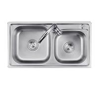 WIQUYBML Évier Double bac en Acier Inoxydable à encastrer sous Plan, avec Accessoires, Robinet d'eau Chaude et Froide et revêtement Anti-Condensation (68 x 38 cm)