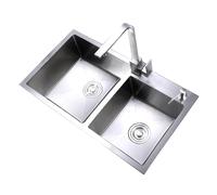 WIQUYBML Évier Double rectangulaire encastrable en Acier Inoxydable avec Robinet mitigeur, Grand Bassin Moderne et Fonctionnel, Design Compact (680 x 390 mm)