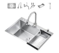 WIQUYBML Évier en Acier Inoxydable, évier de Cuisine à Trois Trous avec Robinet extractible, Distributeur de Savon et Panier d'égouttage, Station de Lavage des Mains multifonctionnelle Mode