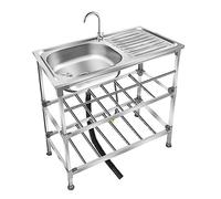 WIQUYBML Évier Mobile sur Pied en Acier Inoxydable avec Support Double Couche, Robinet Inclus, pour Cuisine Professionnelle, Usage intérieur et extérieur (75 x 40 x 85 cm).