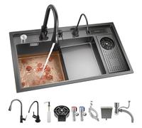 WIQUYBML Évier Moderne en Acier Inoxydable pour Cuisine ou Bar - Évier à Une cuve étagée, Poste de Travail de Cuisine, évier Polyvalent pour Magasin, Ensemble Complet d'accessoires multifon