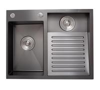 WIQUYBML Évier Noir de Haute qualité avec égouttoir intégré, Double cuve en Acier Inoxydable SUS 304 pour Un Nettoyage Facile, Ensemble de vidange Complet. Idéal pour la Cuisine, la Salle d