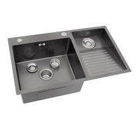 WIQUYBML Évier Noir de Haute qualité avec égouttoir intégré, Double cuve en Acier Inoxydable SUS 304 pour Un Nettoyage Facile, Ensemble de vidange Complet. Idéal pour la Cuisine, la Salle d