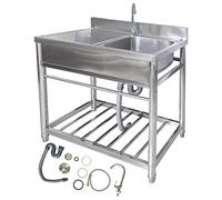 WIQUYBML Évier Professionnel de Restaurant, évier Utilitaire extérieur en Acier Inoxydable à Une cuve avec égouttoir et Robinet, idéal pour Bar, Cuisine, hôtel, Garage, buanderie, 100 cm.