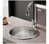 WIQUYBML Évier Rond en Acier Inoxydable de 30 cm, évier de Cuisine/Bar argenté à Double Montage et à cuve Unique avec Grande capacité, bondes et crépines (30 x 30 x 20 cm)
