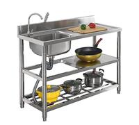 WIQUYBML Évier Utilitaire à cuve Unique en Acier Inoxydable, Station de Lavage de Mains Commerciale avec Robinet et égouttoir pour buanderie, Jardin, Garage, Camping, Station de Lavage de m