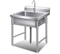 WIQUYBML Évier Utilitaire extérieur à Une cuve, avec Robinet d'eau Froide, pour Cuisine Professionnelle (Garage, Restauration, buanderie), 60 cm.