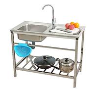 WIQUYBML Évier Utilitaire extérieur pour buanderie, évier de Cuisine de Camping à Une cuve avec égouttoir à Gauche, Station de Lavage des Mains en Acier Inoxydable avec Tuyau pour Jardin, g