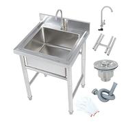 WIQUYBML Évier Utilitaire Professionnel pour la Restauration - 60 x 60 x 80 cm, sur Pied, en Acier Inoxydable, pour Usage Industriel/Cuisine. Robinet et bonde Inclus.