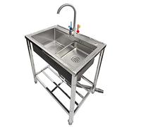 WIQUYBML Évier Utilitaire sur Pied à Une cuve avec Robinet d'eau Chaude et Froide, en Acier Inoxydable, pour buanderie, Salle de Bain, Maison de Campagne, intérieur ou extérieur.