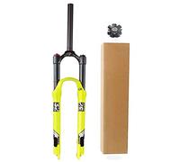 WIQUYBML Fourche à Suspension VTT 26/27,5/29 Pouces, Amortisseur à air, Pivot Droit/Conique, Freins à Disque, débattement Avant 130 mm, Jaune