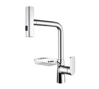 WIQUYBML Robinet de Cuisine avec douchette extractible, Robinet d'évier en Laiton à poignée Unique, douchette à 3 Fonctions, Support de Rangement pour torchons (Chrome)