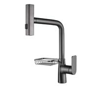 WIQUYBML Robinet de Cuisine avec douchette extractible, Robinet d'évier en Laiton à poignée Unique, douchette à 3 Fonctions, Support de Rangement pour torchons (brossé)