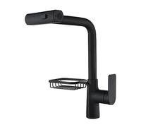 WIQUYBML Robinet de Cuisine avec douchette extractible, Robinet d'évier en Laiton à poignée Unique, douchette à 3 Fonctions, Support de Rangement pour torchons (Noir)