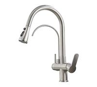 WIQUYBML Robinet de Cuisine mitigeur Cascade 3 Voies avec douchette extractible pour purificateur d'eau, Robinet en Laiton chromé et Noir, Dessin A