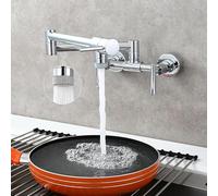 WIQUYBML Robinet de Cuisine Mural en Nickel brossé, mitigeur d'évier à douchette extractible, Design Pliable et pivotant, Robinet Universel pour éviers à Un ou Deux Jets