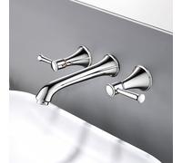 WIQUYBML Robinet de lavabo encastré, mitigeur Mural pour lavabo, Eau Chaude et Froide, en Laiton, 3 Trous, Montage Mural, chromé