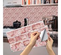 WIQUYBML Stickers carrelage Effet Brique Rouge marbré en PVC Auto-adhésif, résistants à la Chaleur, pour Murs et sols (Cuisine/Salle de Bain), 15 x 30 cm / 24 pièces