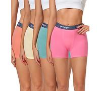 wirarpa Boxer Femme Coton Shorty Anti Frottement Shorts Caleçons Femmes 3'' Inseam Lot de 4 Orange Clair Rose Menthe Jaune Taille S