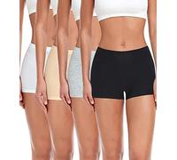 wirarpa Boxer Femme Shorty Femmes Panty Coton Short Caleçon avec Entrejambe Large Coton Lot de 4 Noir/Gris Chiné/Blanc/Nude Taille M