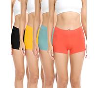 wirarpa Boxer Femme Shorty Femmes Panty Coton Short Caleçon avec Entrejambe Large Coton Lot de 4 Noir/Vert/Orange/Jaune Taille 2XL