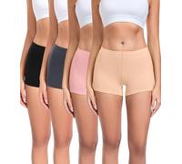 wirarpa Boxer Femme Shorty Femmes Panty Coton Short Caleçon avec Entrejambe Large Coton Lot de 4 Noir/Gris foncé/Rose foncé/Beige Taille S