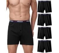 wirarpa Boxer Homme Caleçon Hommes 100 Coton avec Boutonnés Braguette Ouverte Confortable et Ample Boxers Lot de 4 Noir Taille M