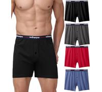 wirarpa Boxer Homme Caleçon Hommes 100 Coton avec Boutonnés Braguette Ouverte Confortable et Ample Boxers Lot de 4 Multicolore Taille S