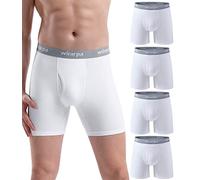 wirarpa Boxer Homme Coton Caleçon Hommes Élastique Confortable Braguette Ouverte sans Etiquette Lot de 4 Blanc Taille S